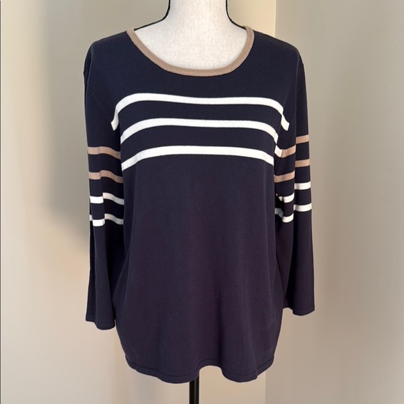 Anna Gray Sweater Women XL Navy White Tan Striped - Picture 1 of 5